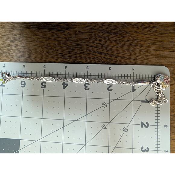 Brighton Floral Heart Charm Bracelet Silver Tone Enamel 7.5 Inch reversible - Picture 7 of 7